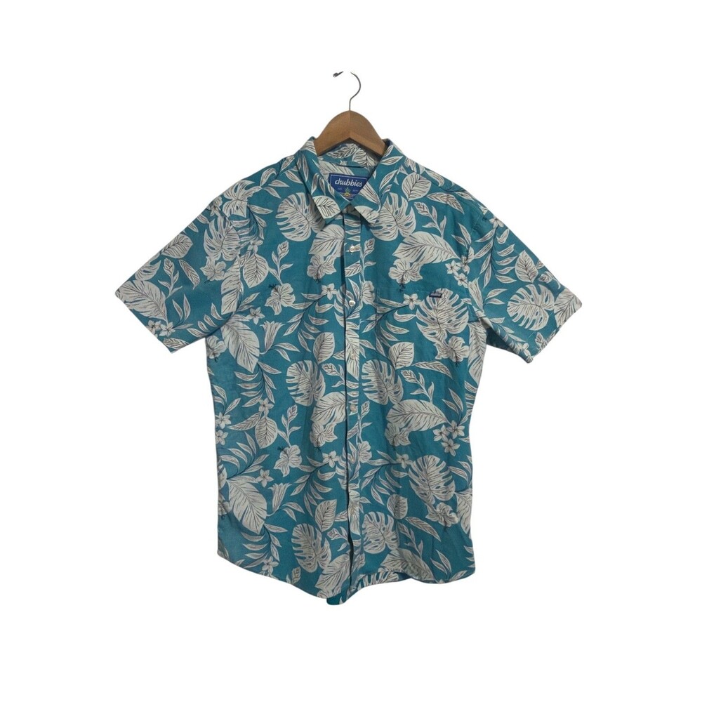 Chubbies Men’s XL Tropical Hawaiian Shirt Blue Floral‎ Short Sleeve Button Up